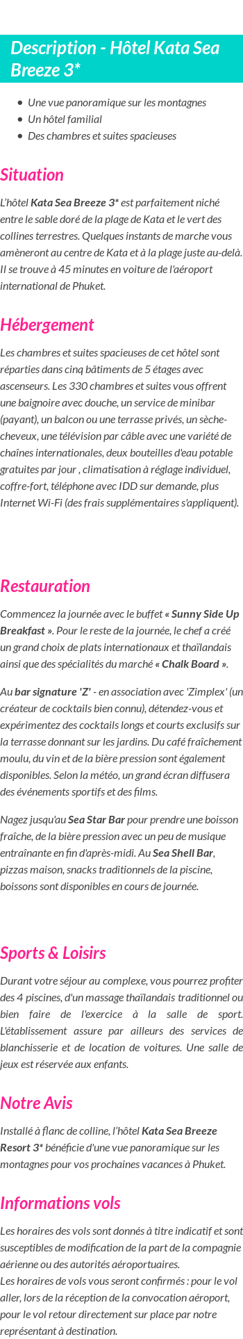 Détails du séjour