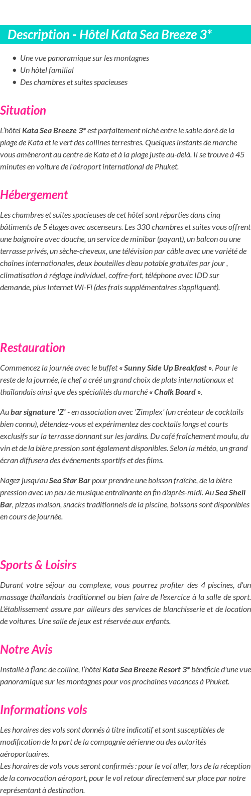 Détails du séjour