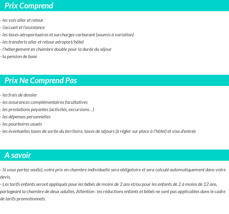 Conditions tarifaires