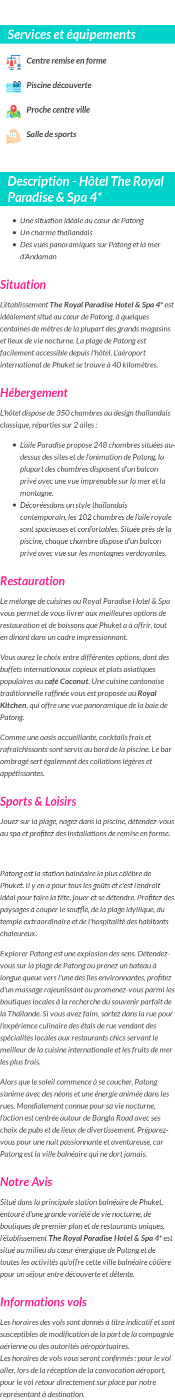 Détails du séjour