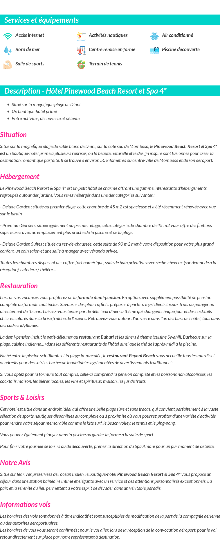 Détails du séjour