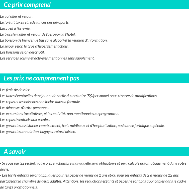 Conditions tarifaires