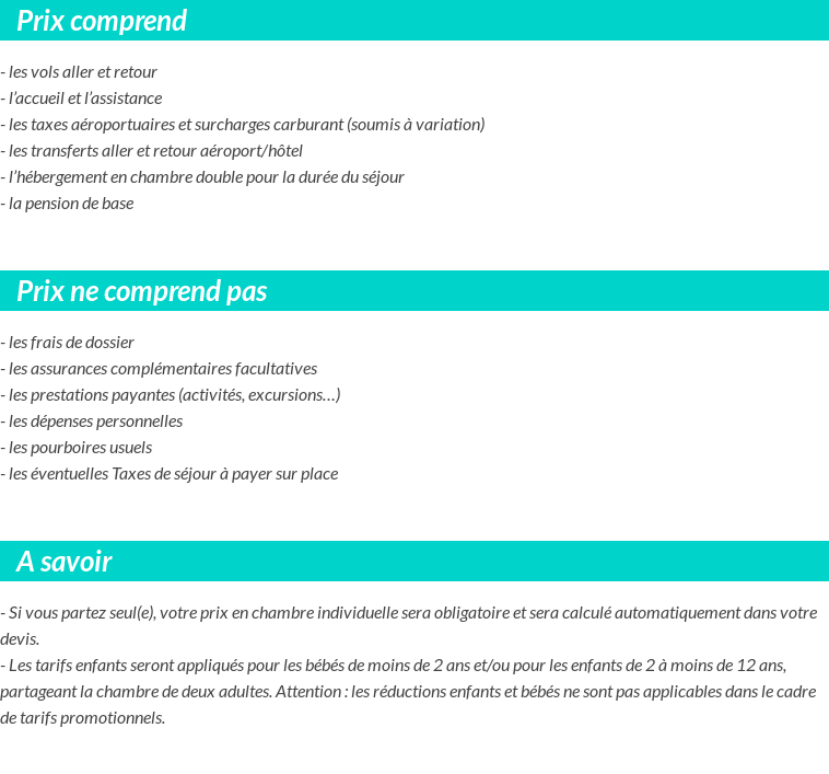 Conditions tarifaires