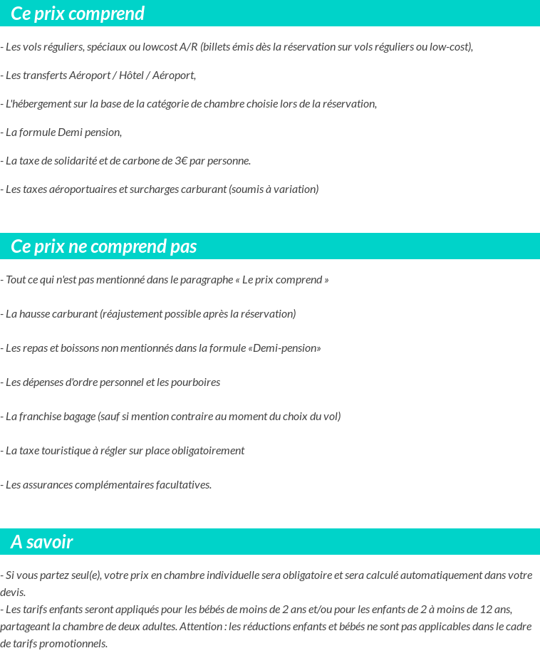 Conditions tarifaires