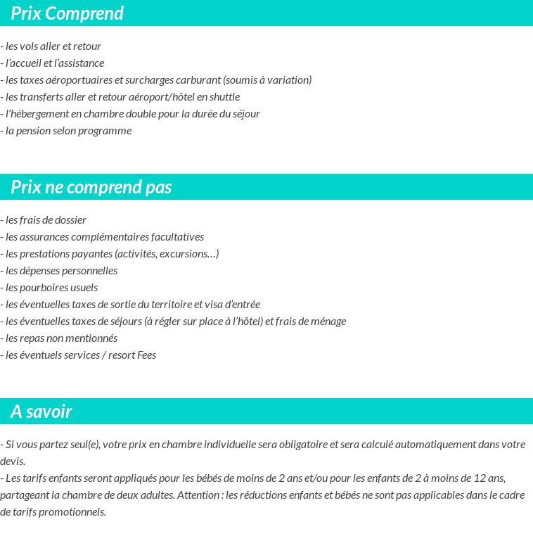 Conditions tarifaires