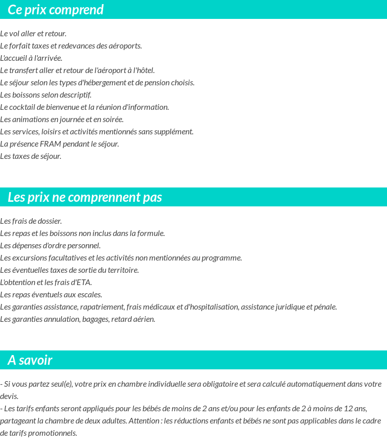 Conditions tarifaires
