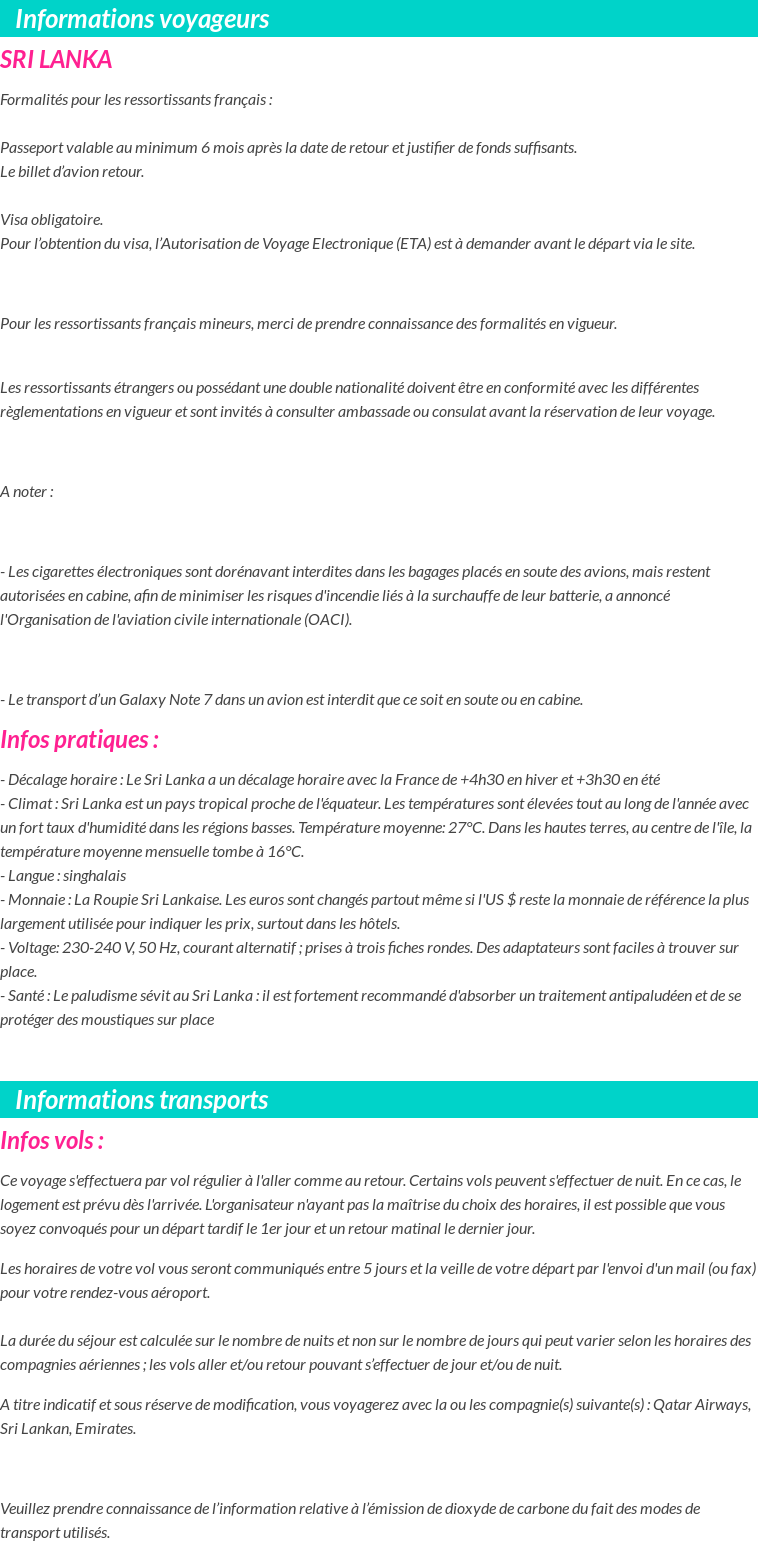 Formalités et infos voyageurs