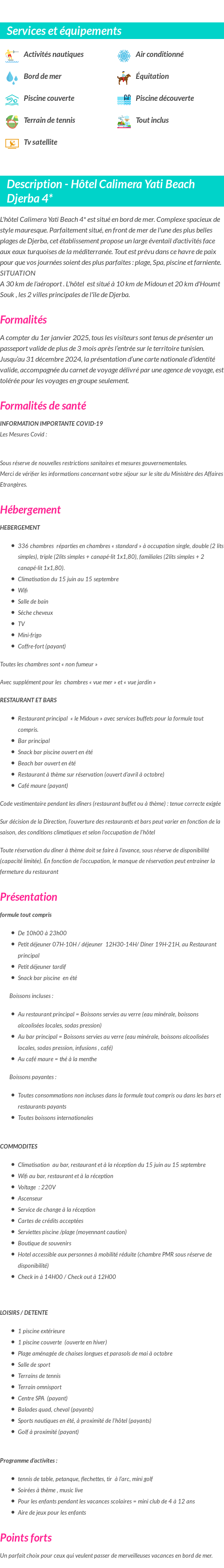 Détails du séjour