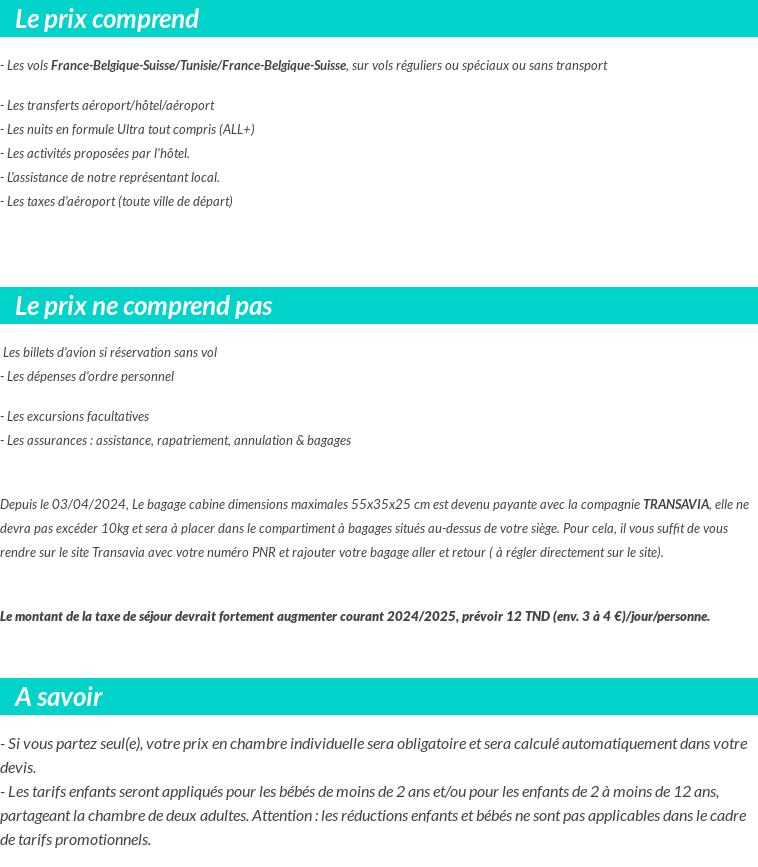 Conditions tarifaires
