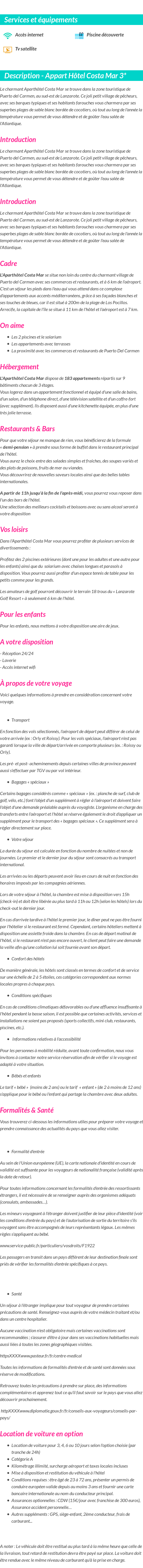 Détails du séjour