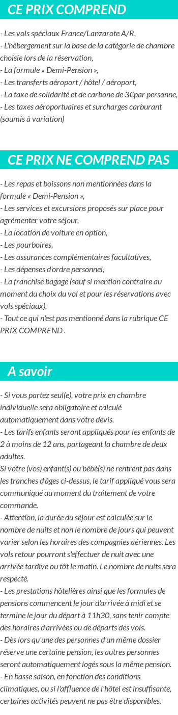 Conditions tarifaires