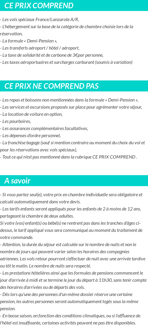 Conditions tarifaires