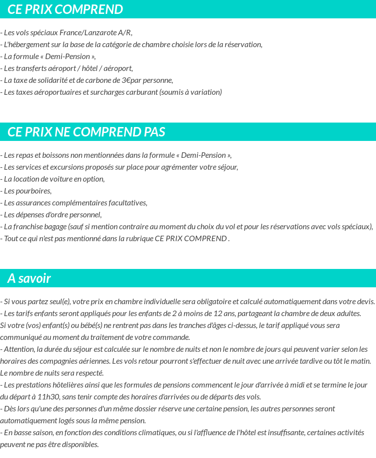 Conditions tarifaires
