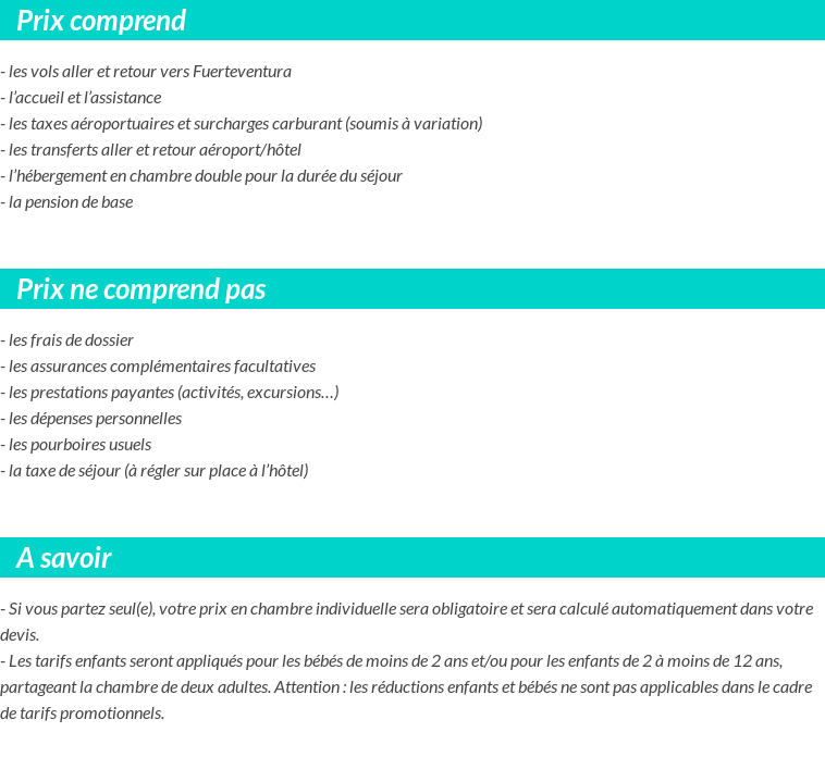 Conditions tarifaires