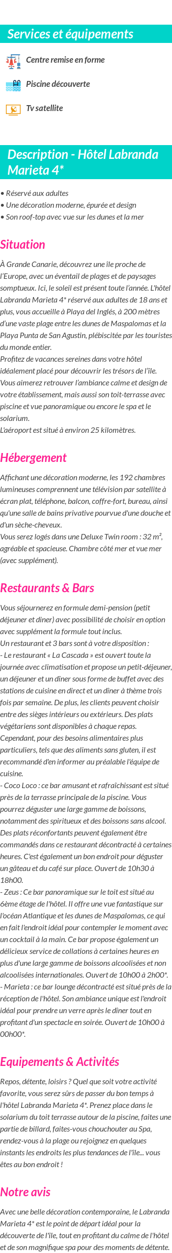 Détails du séjour