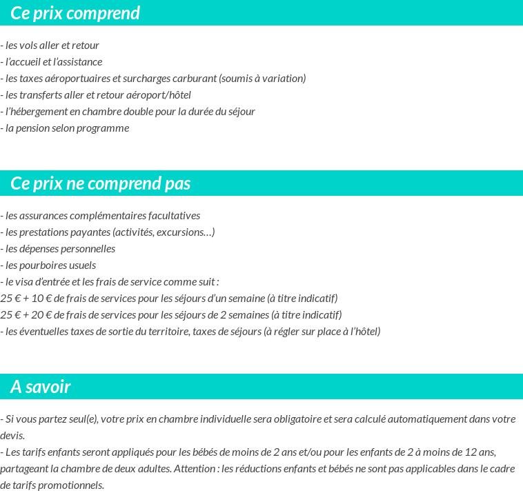 Conditions tarifaires