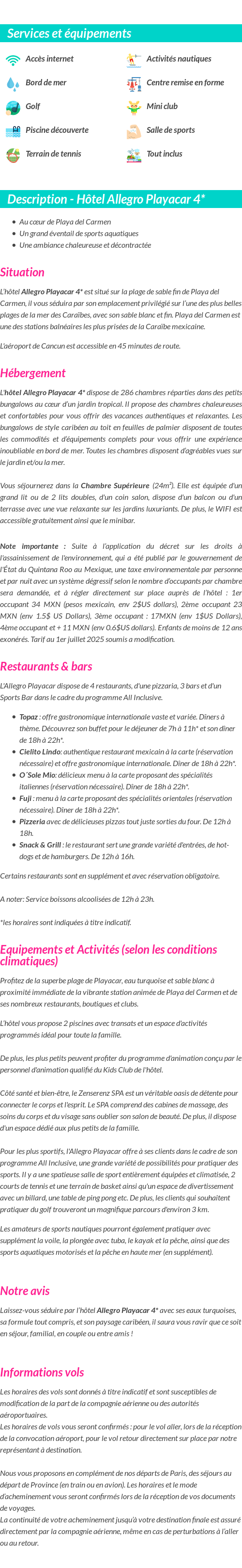 Détails du séjour