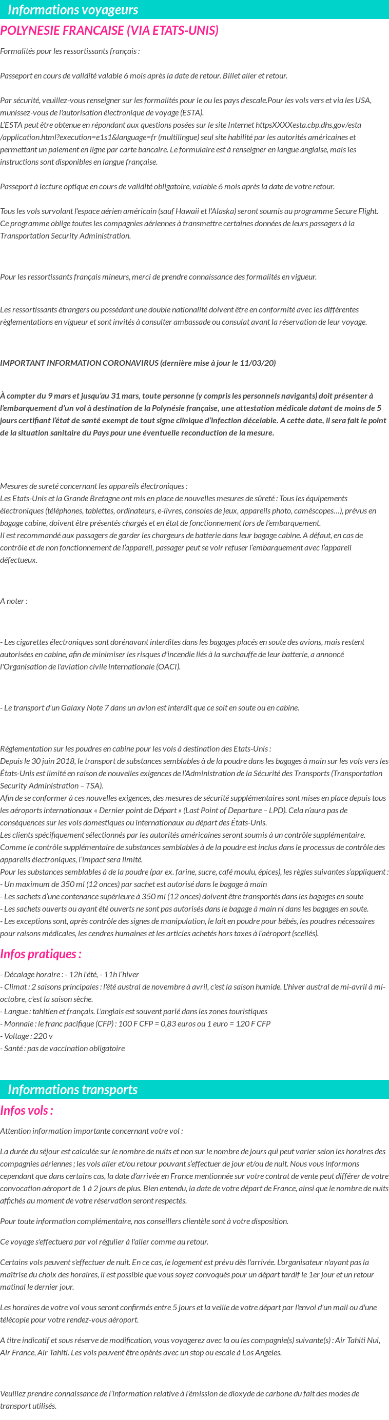Formalités et infos voyageurs