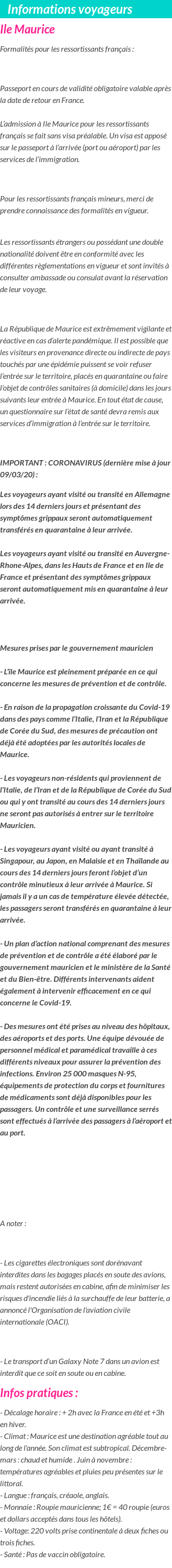 Formalités et infos voyageurs