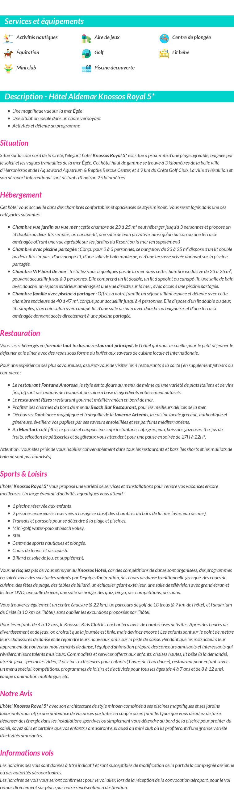 Détails du séjour