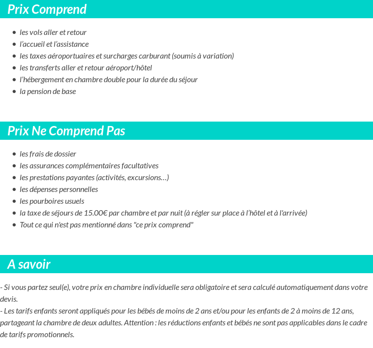 Conditions tarifaires