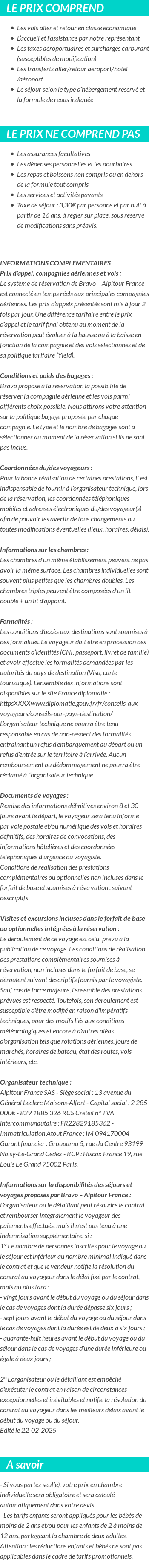 Conditions tarifaires