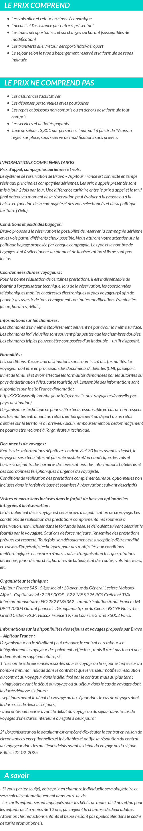 Conditions tarifaires