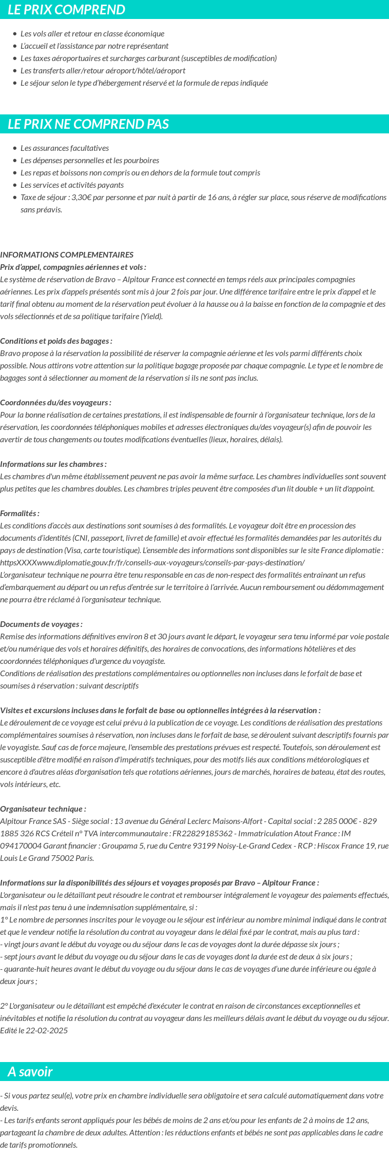 Conditions tarifaires