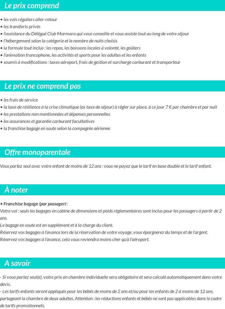 Conditions tarifaires