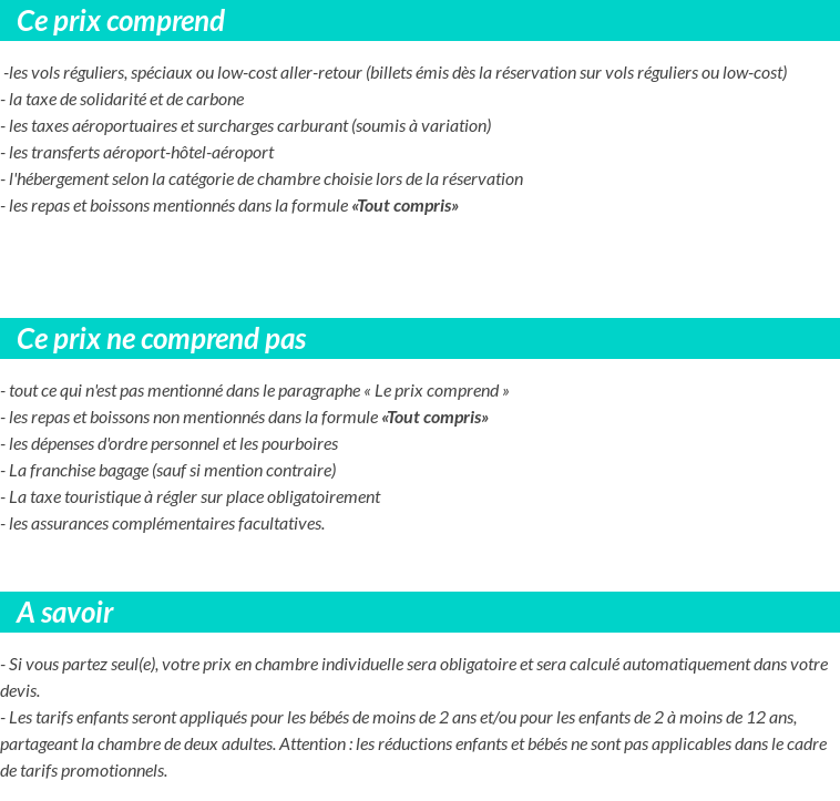 Conditions tarifaires