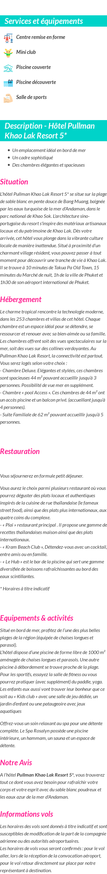 Détails du séjour