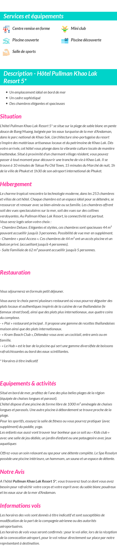 Détails du séjour
