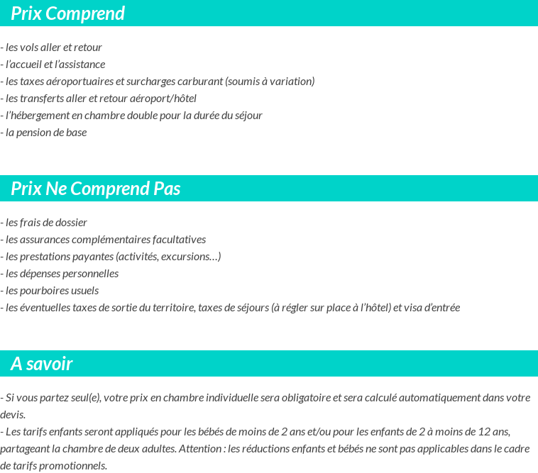 Conditions tarifaires