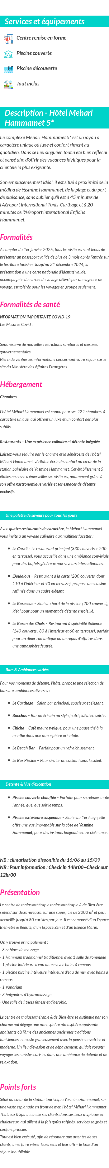 Détails du séjour