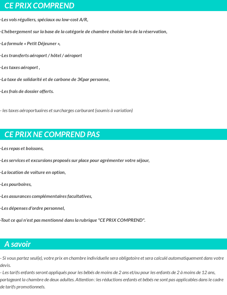 Conditions tarifaires