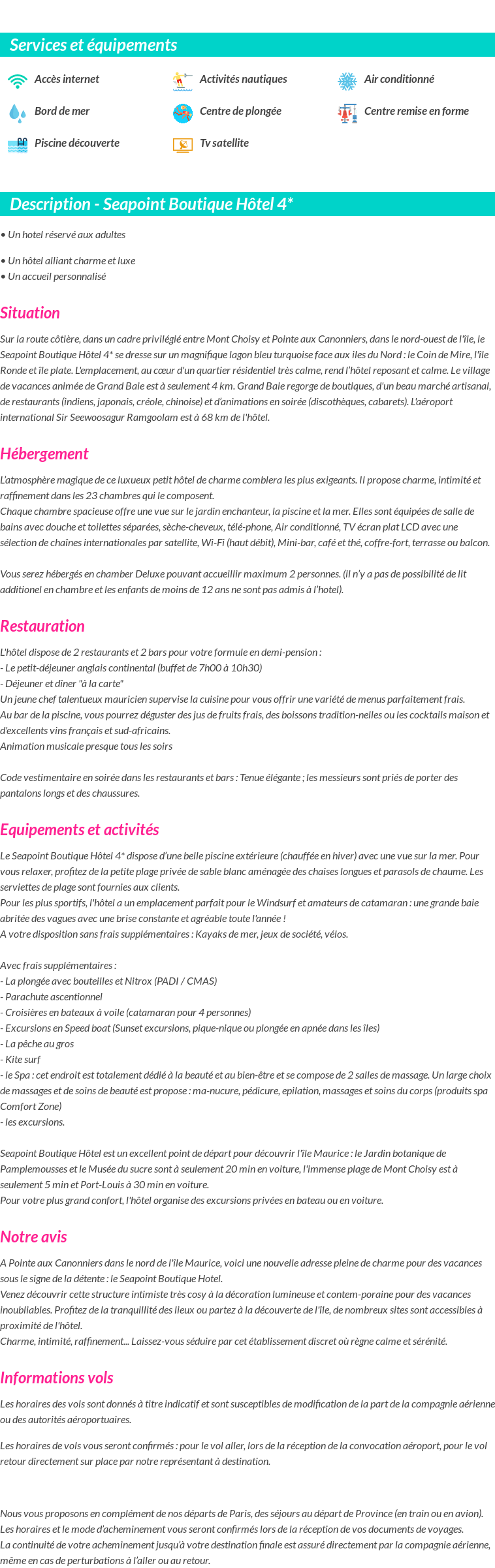 Détails du séjour