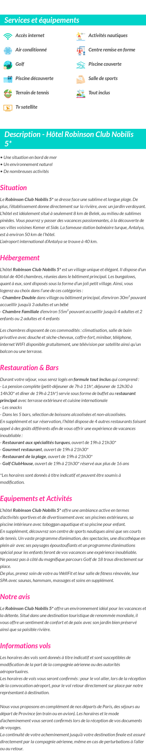 Détails du séjour