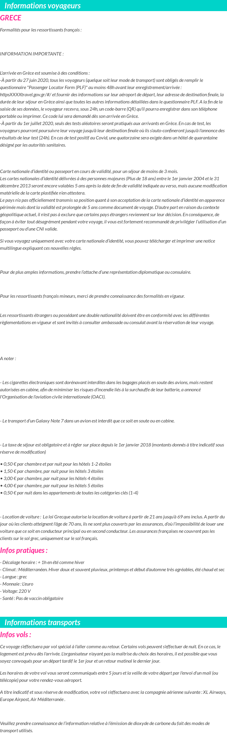 Formalités et infos voyageurs