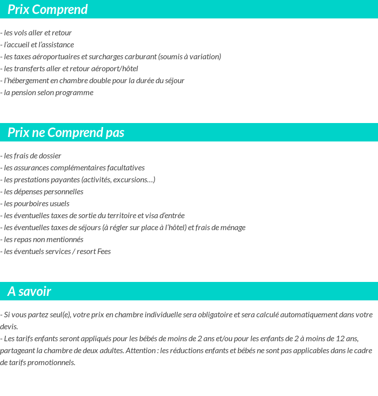 Conditions tarifaires