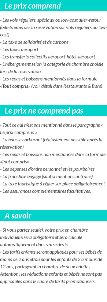 Conditions tarifaires
