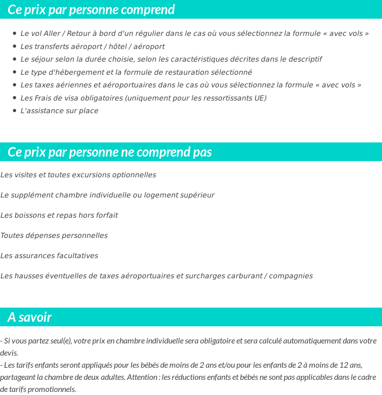 Conditions tarifaires