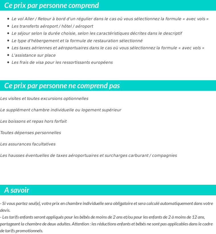 Conditions tarifaires