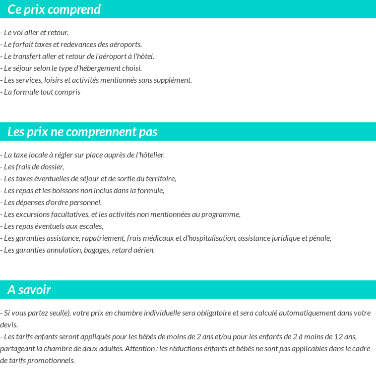 Conditions tarifaires