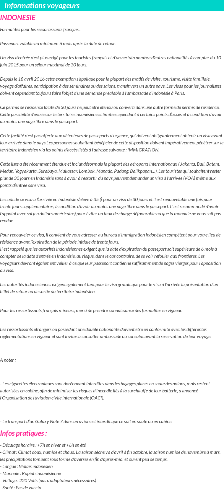 Formalités et infos voyageurs