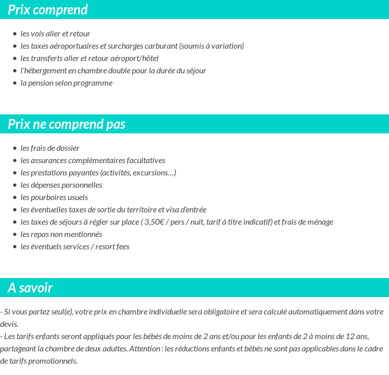 Conditions tarifaires