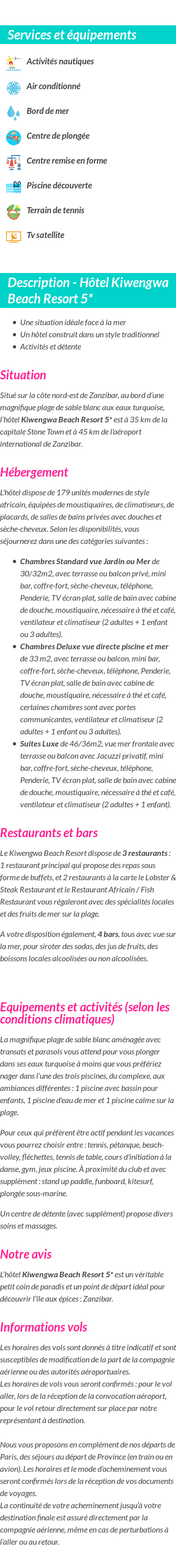 Détails du séjour