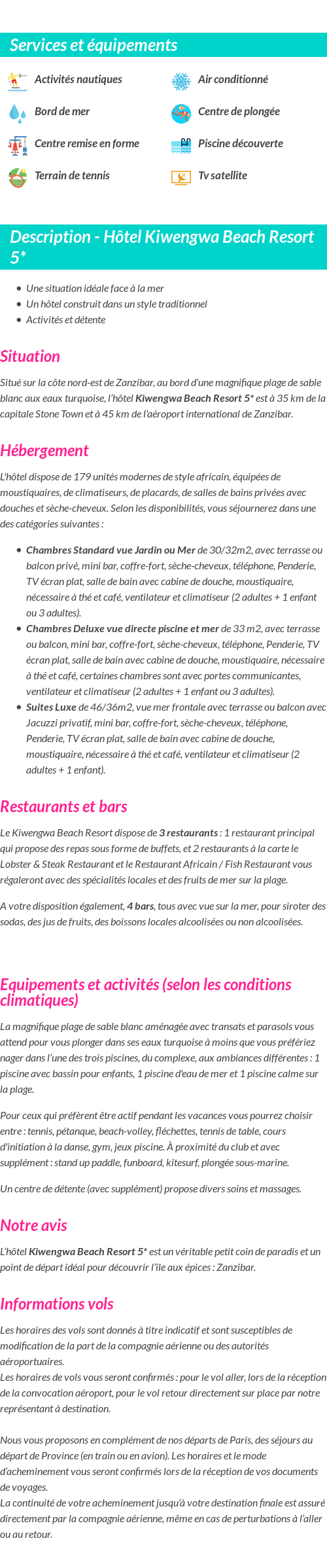 Détails du séjour