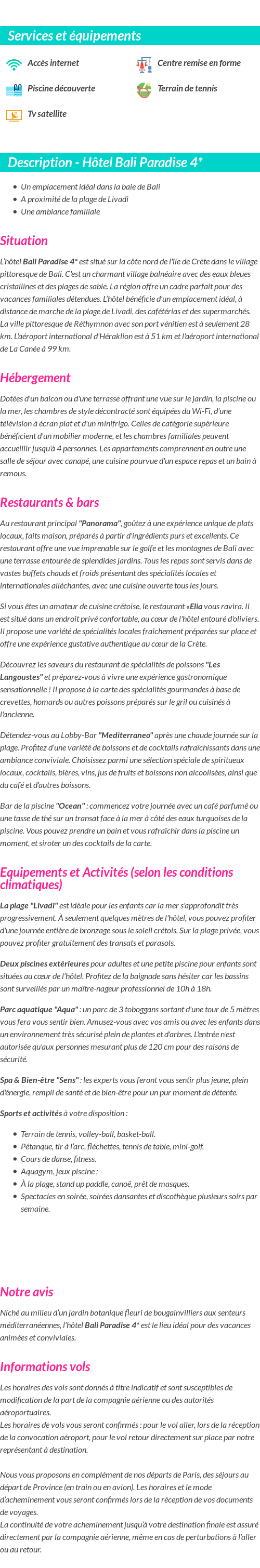Détails du séjour