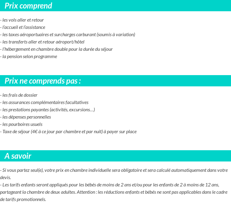 Conditions tarifaires