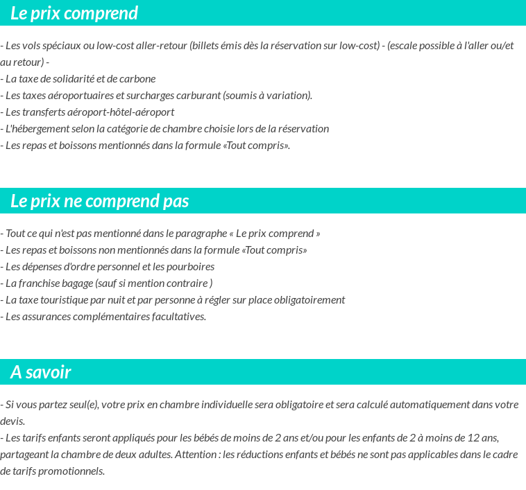 Conditions tarifaires